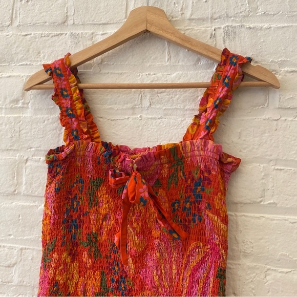 FARM Rio || Spring Bananas Smocked Mini Dress Pink Red XS - Picture 2 of 9